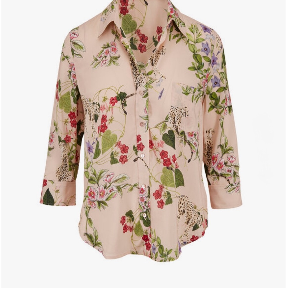 NWT L'AGENCE Ryan Blush Panther Print Blouse in Blush Pink, Size 0 - Picture 5 of 6